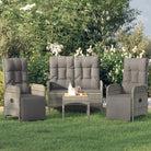 Moderne tuinset met poly rattan en massief acaciahout voor buitengebruik - Grijs / Bank + 2x Fauteuil + Tafel - Tuinsets