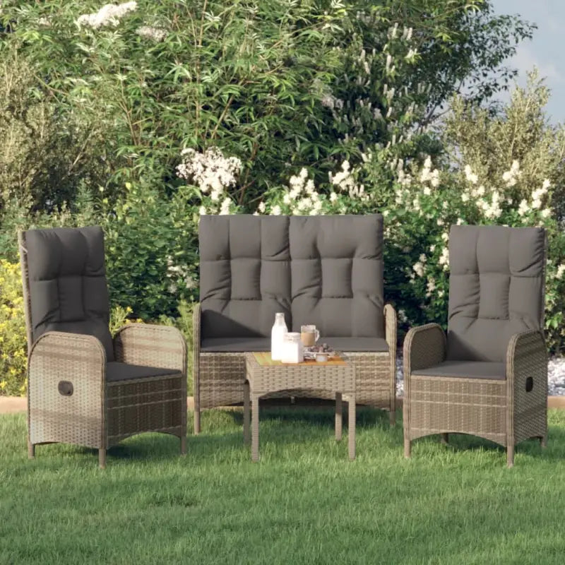 Moderne tuinset met poly rattan en massief acaciahout voor buitengebruik - Grijs / Bank + 2x stoel - Tuinsets