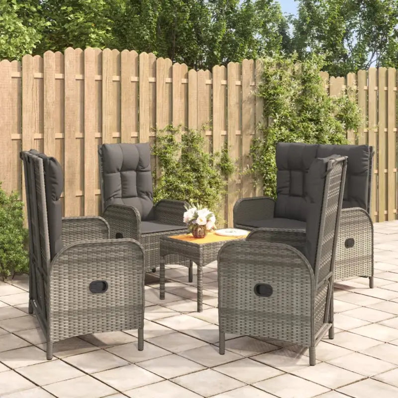 Moderne tuinset met poly rattan en massief acaciahout voor buitengebruik - Grijs / 2x Bank + 2x stoel + Tafel - Tuinsets
