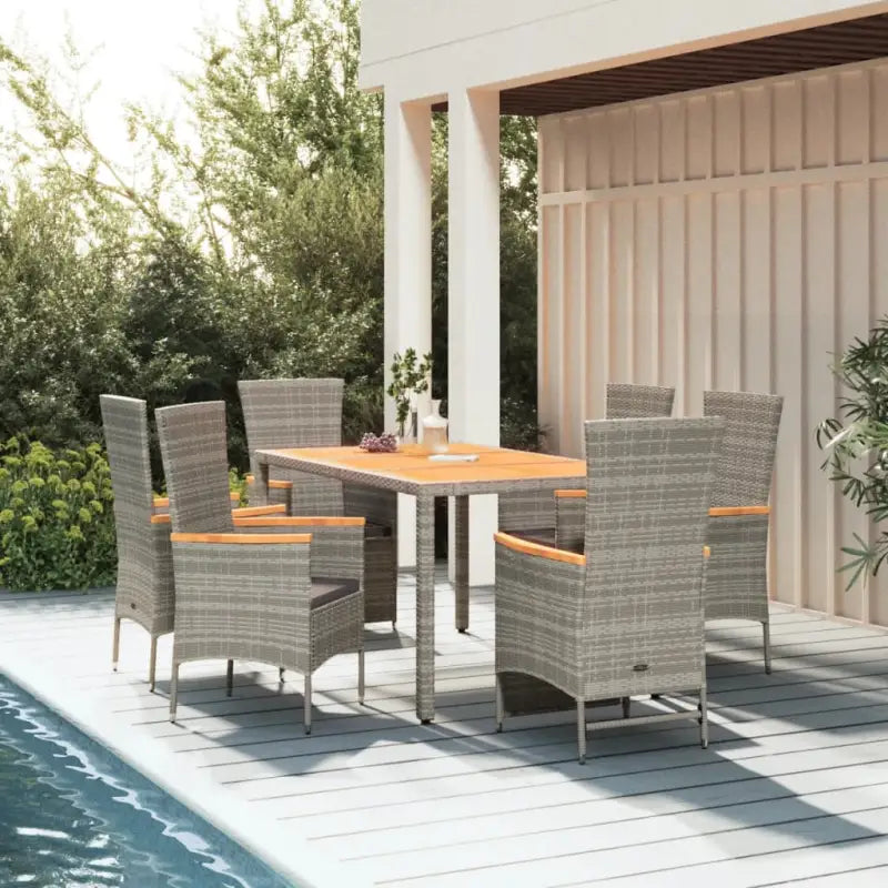 Moderne tuinset met poly rattan en massief acaciahout ontwerp - 150 cm tafellengte / 1 / 4x stoel + 2x Verstelbare