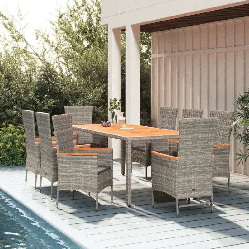 Moderne tuinset met poly rattan en massief acaciahout ontwerp - 190 cm tafellengte / 1 / 6x stoel + 2x Verstelbare