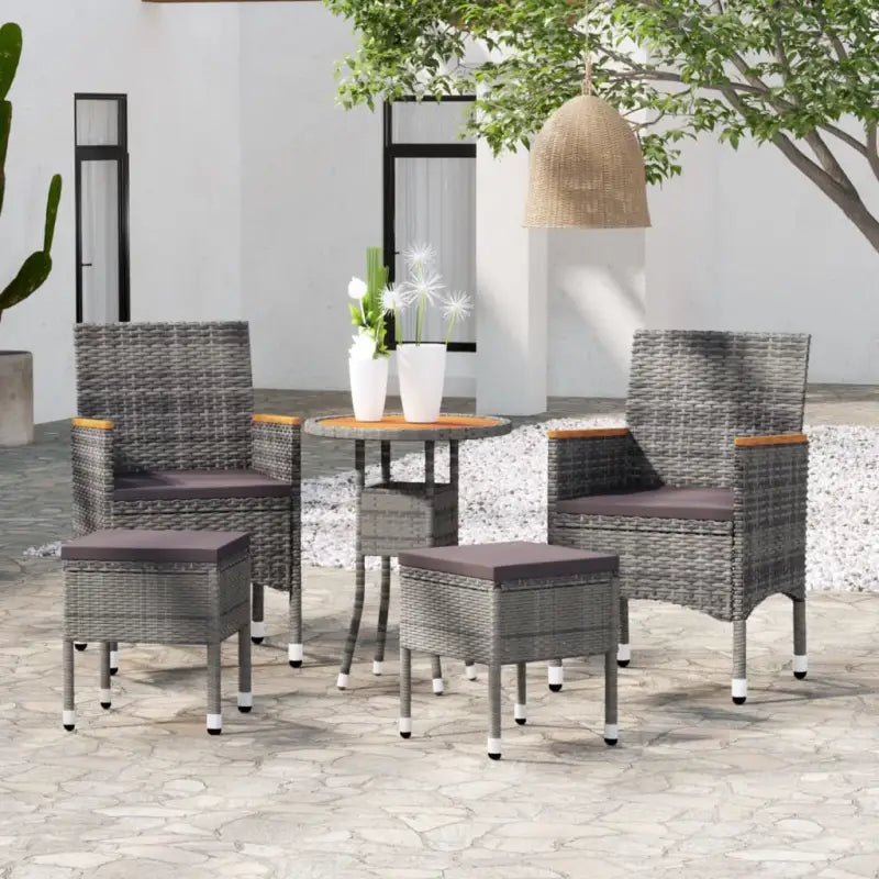 Moderne tuinset met poly rattan en massief acaciahout voor elke buitenruimte - Grijs - Tuinsets