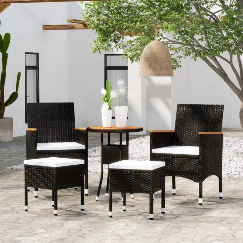 Moderne tuinset met poly rattan en massief acaciahout voor elke buitenruimte - Zwart - Tuinsets