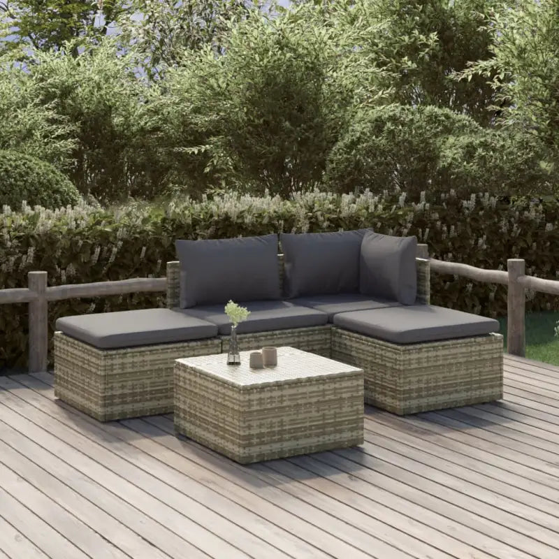 Moderne tuinset met waterdichte zak en comfortabele afmetingen kussen - hoek + midden + 2x voetensteun + Tafel