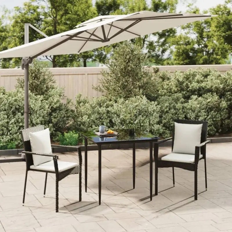 Moderne tuinset van poly rattan en gepoedercoat staal voor eenvoudig schoon maken - Zwart / 80 cm tafellengte - Tuinsets