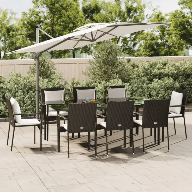 Moderne tuinset van poly rattan en gepoedercoat staal voor eenvoudig schoon maken - Zwart / 200 cm tafellengte