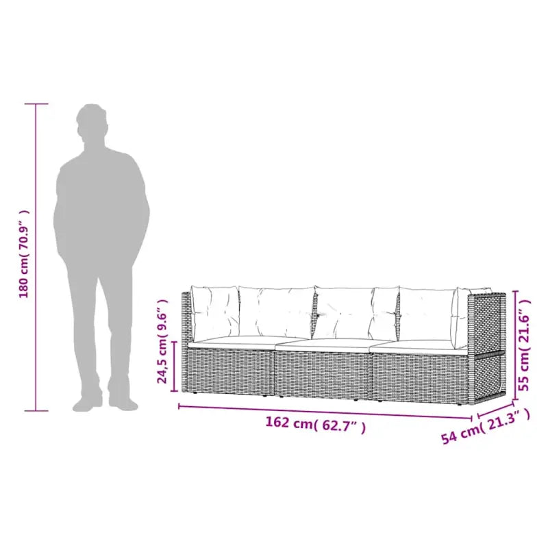 Moderne tuinset van poly rattan met comfortabele afmetingen zitting - Tuinsets