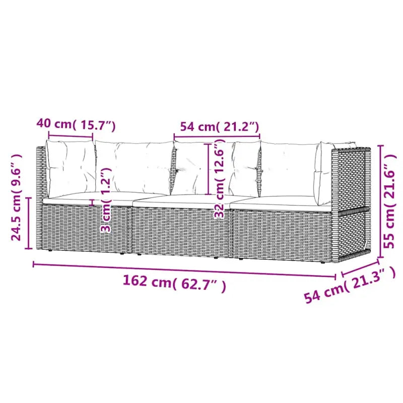 Moderne tuinset van poly rattan met comfortabele afmetingen zitting - Tuinsets