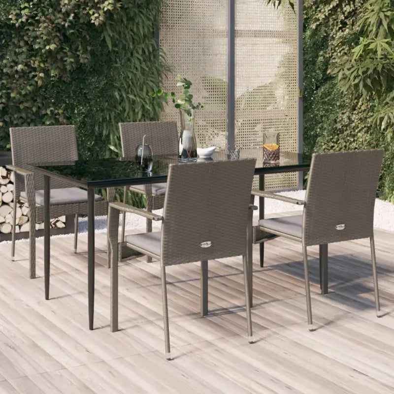 Moderne tuinset van poly rattan met gehard glas en eenvoudig schoonmaken - Grijs / 160 cm tafellengte - Tuinsets