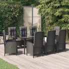 Moderne tuinset van poly rattan met gehard glas en eenvoudig schoon - Zwart / 200 cm tafellengte / 6x stoel + 2x