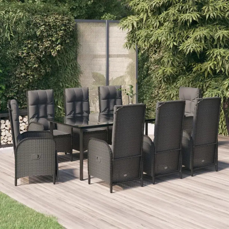Moderne tuinset van poly rattan met gehard glas en eenvoudig schoon - Zwart / 200 cm tafellengte / 6x stoel + 2x