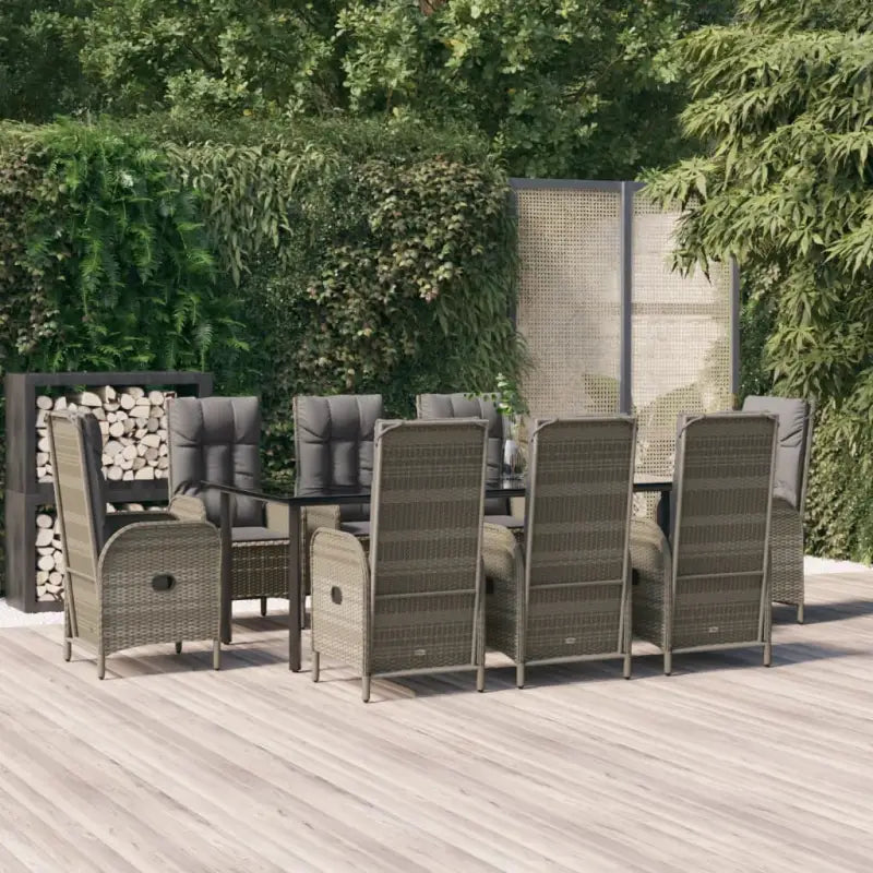 Moderne tuinset van poly rattan met gehard glas en eenvoudig schoon - Grijs / 200 cm tafellengte / 8x stoel + Tafel