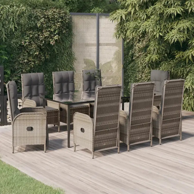 Moderne tuinset van poly rattan met gehard glas en eenvoudig schoon - Grijs / 200 cm tafellengte / 6x stoel + 2x