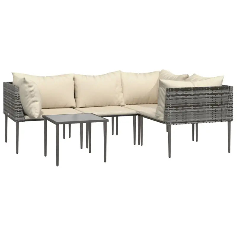 Moderne tuinset van poly rattan met grijs materiaal en staal afmetingen - Tuinsets