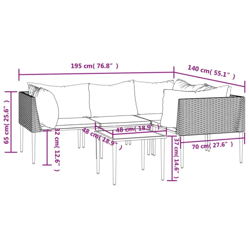 Moderne tuinset van poly rattan met grijs materiaal en staal afmetingen - Tuinsets