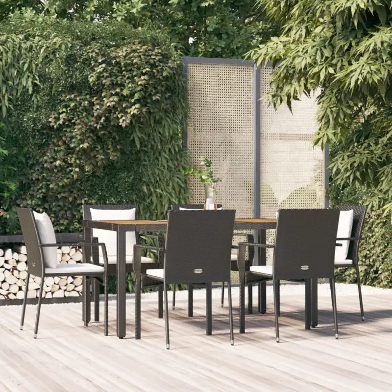 Moderne tuinset van poly rattan met massief acaciahout en gepoedercoat staal - Zwart / 150 cm tafellengte - Tuinsets