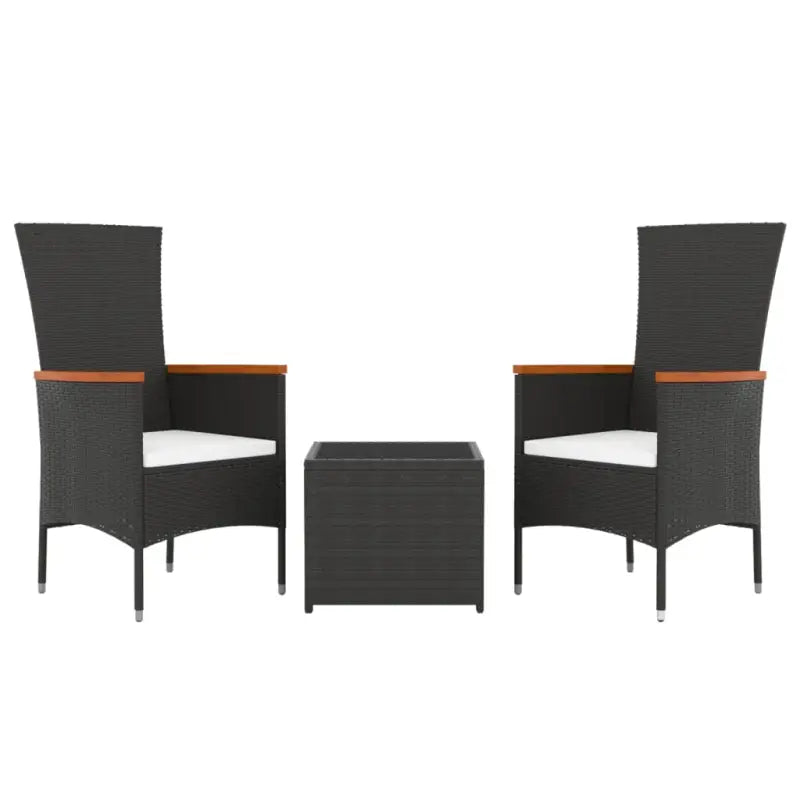 Moderne tuinset van poly rattan met zwart materiaal en gehard glas - Tuinsets