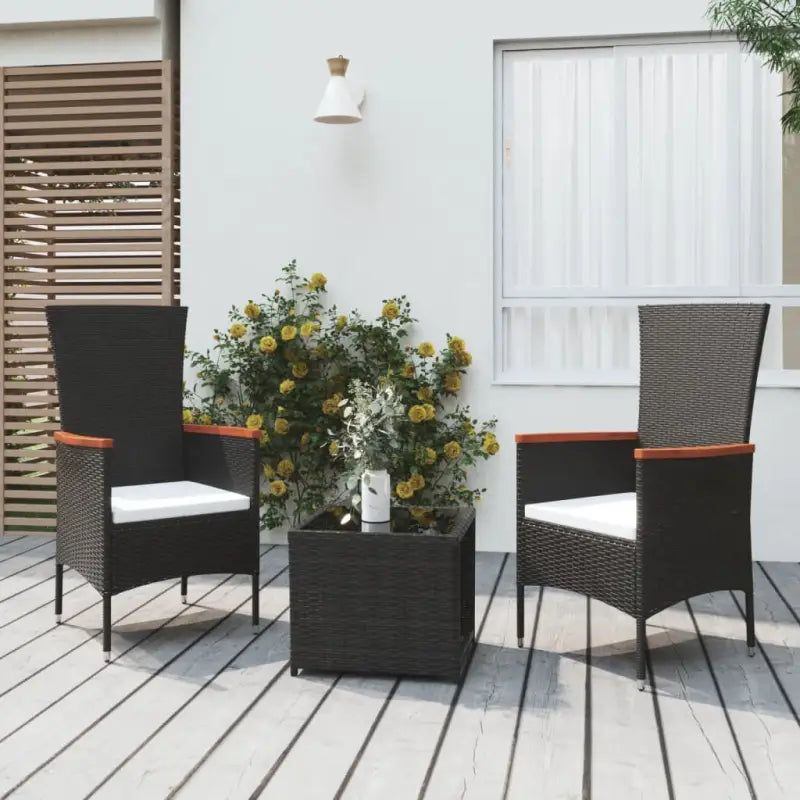 Moderne tuinset van poly rattan met zwart materiaal en gehard glas - Tuinsets