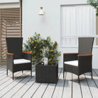 Moderne tuinset van poly rattan met zwart materiaal en gehard glas - Zwart / Staal - Tuinsets