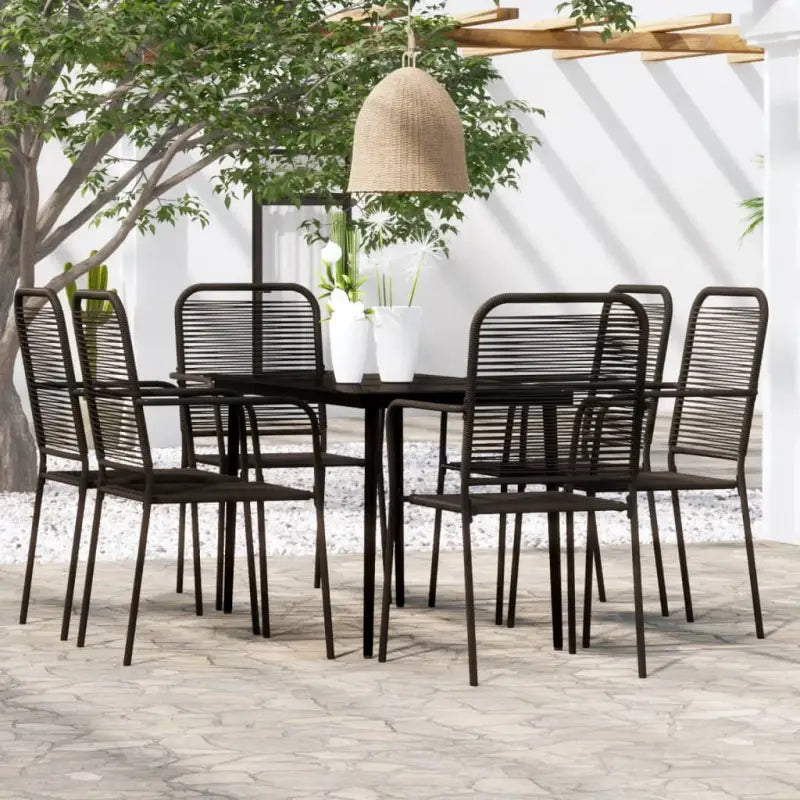 Moderne tuinstoel met katoenen touw en zwart gepoedercoat staal - 140 cm tafellengte - Tuinsets