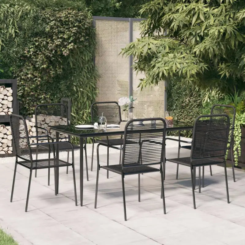 Moderne tuinstoel met katoenen touw en zwart gepoedercoat staal - 160 cm tafellengte - Tuinsets