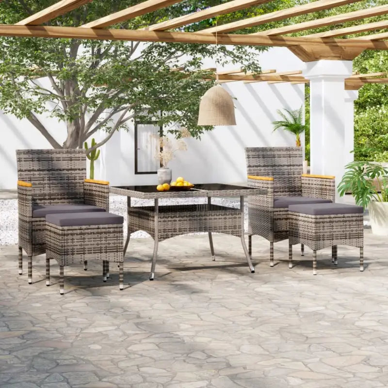 Moderne tuintafel met poly rattan en gehard glas voor buitengebruik - Zwart en grijs / 120 x 120 x 75 cm - Tuinsets