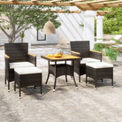 Moderne tuintafel met poly rattan en gehard glas voor buitengebruik - Bruin en zwart / 80 x 80 x 75 cm - Tuinsets