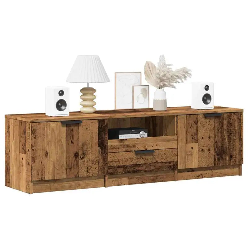 Moderne Tv-meubel in bewerkt hout met stevig blad en grijs sonoma afwerking - Oud hout / 1 - Tv-meubels