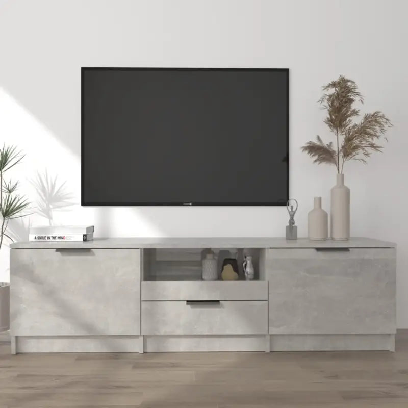 Moderne Tv-meubel in bewerkt hout met stevig blad en grijs sonoma afwerking - Betongrijs / 1 - Tv-meubels
