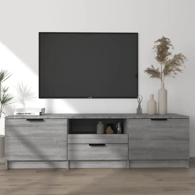Moderne Tv-meubel in bewerkt hout met stevig blad en grijs sonoma afwerking - Tv-meubels
