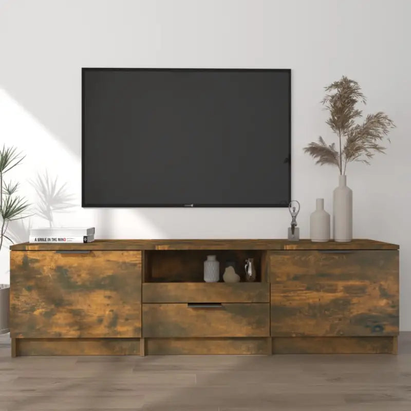 Moderne Tv-meubel in bewerkt hout met stevig blad en grijs sonoma afwerking - Gerookt eiken / 1 - Tv-meubels