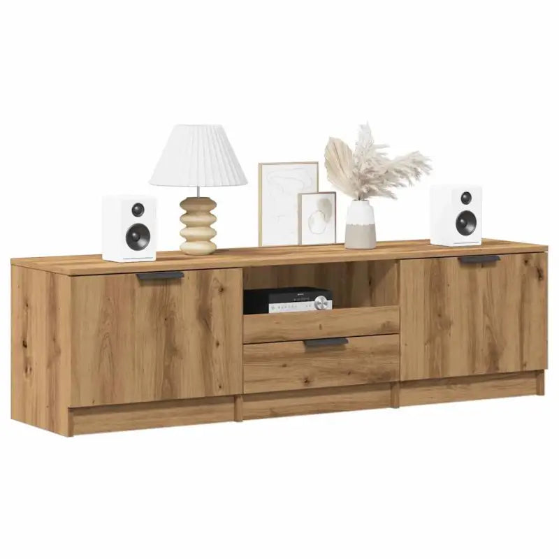 Moderne Tv-meubel in bewerkt hout met stevig blad en grijs sonoma afwerking - artisanaal eikenkleurig / 1 - Tv-meubels