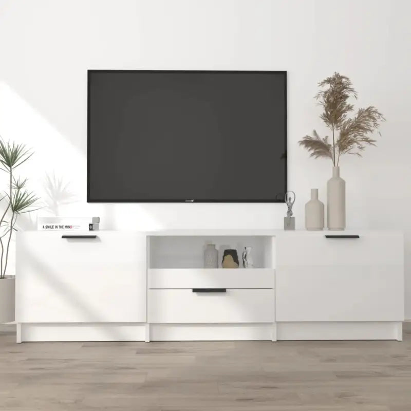 Moderne Tv-meubel in bewerkt hout met stevig blad en grijs sonoma afwerking - Hoogglans wit / 1 - Tv-meubels
