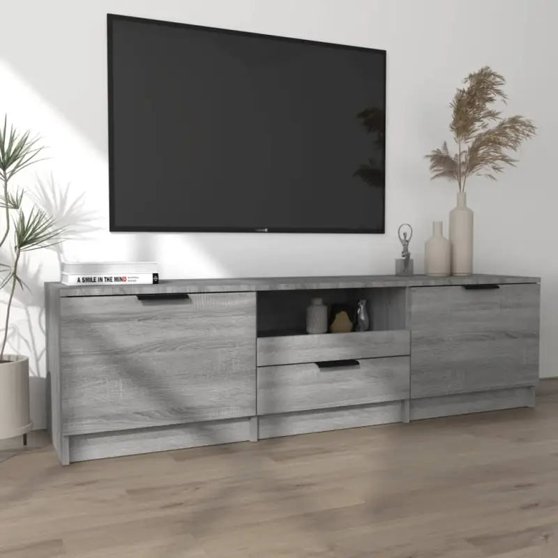Moderne Tv-meubel in bewerkt hout met stevig blad en grijs sonoma afwerking - Tv-meubels