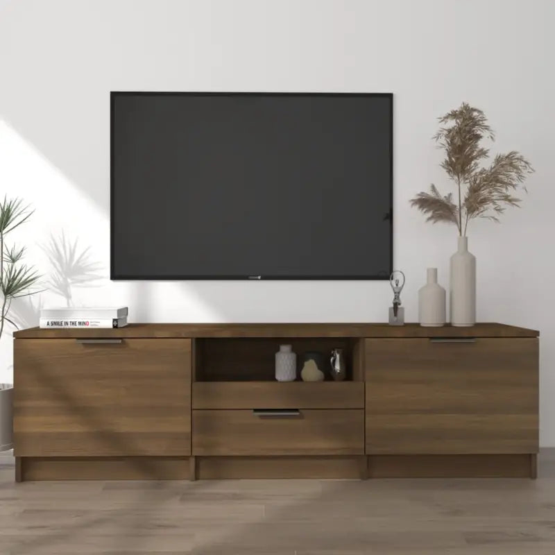 Moderne Tv-meubel in bewerkt hout met stevig blad en grijs sonoma afwerking - bruin eikenkleur / 1 - Tv-meubels