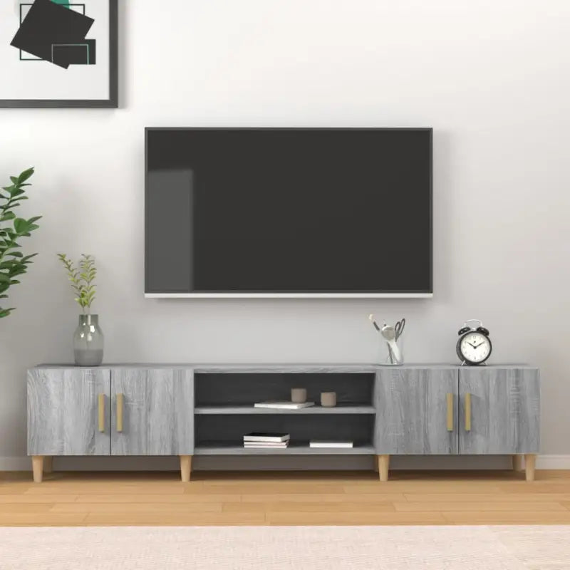 Moderne tv-meubel met bewerkt hout en houten poten voor strak interieur - Grijs sonoma / 1 - Tv-meubels