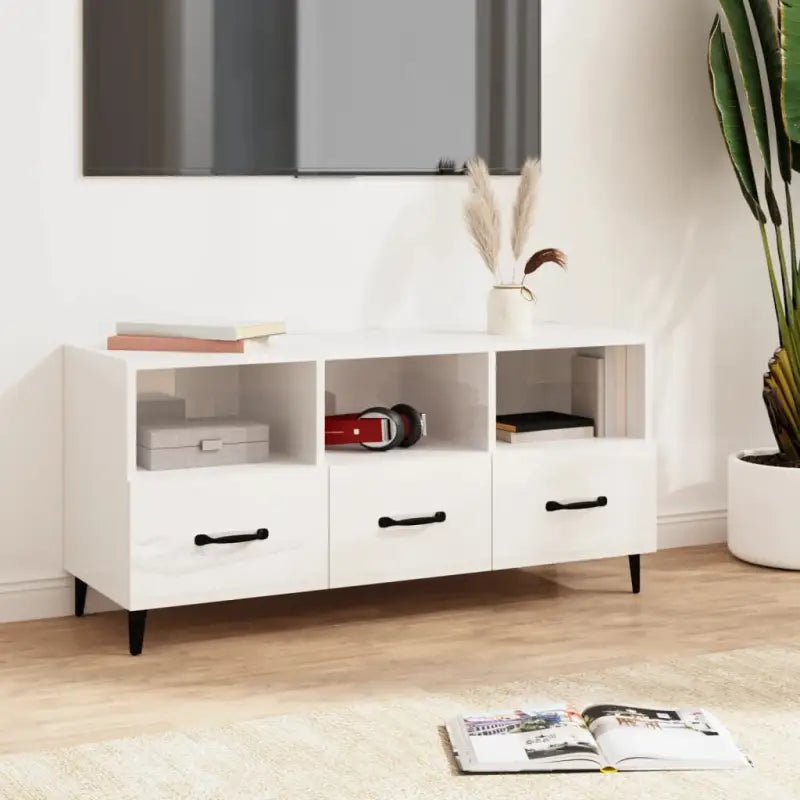 Moderne TV-meubel van bewerkt hout in hoogglans wit - Hoogglans wit / 1 - Tv-meubels