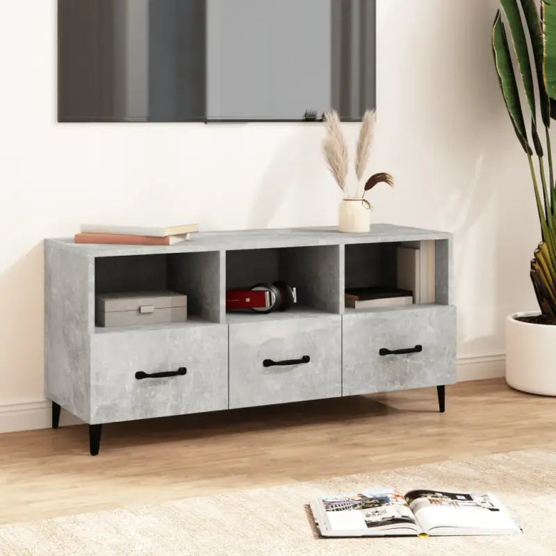 Moderne TV-meubel van bewerkt hout in hoogglans wit - Betongrijs / 1 - Tv-meubels
