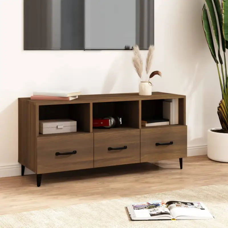 Moderne TV-meubel van bewerkt hout in hoogglans wit - bruin eikenkleur / 1 - Tv-meubels