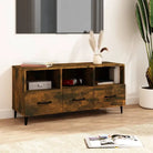 Moderne TV-meubel van bewerkt hout in hoogglans wit - Gerookt eiken / 1 - Tv-meubels