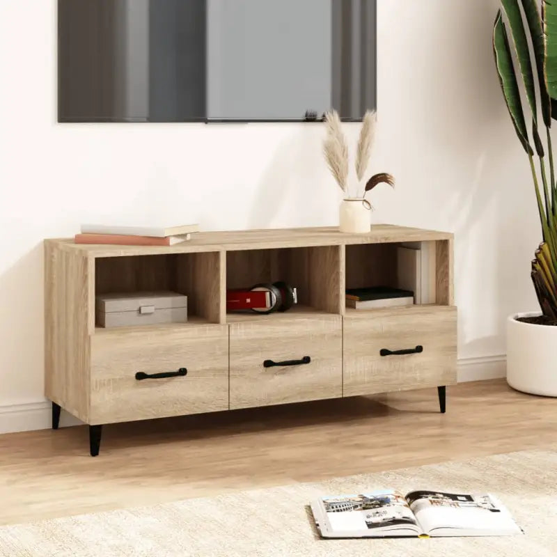 Moderne TV-meubel van bewerkt hout in hoogglans wit - Sonoma eiken / 1 - Tv-meubels