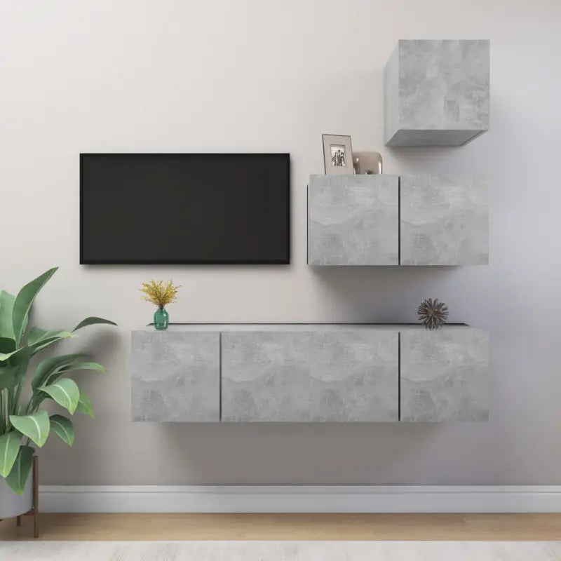 Moderne TV Meubelset Van Behandeld Hout Met Veel Opbergruimte - Betongrijs / 1 / 60 cm - Tv-meubels