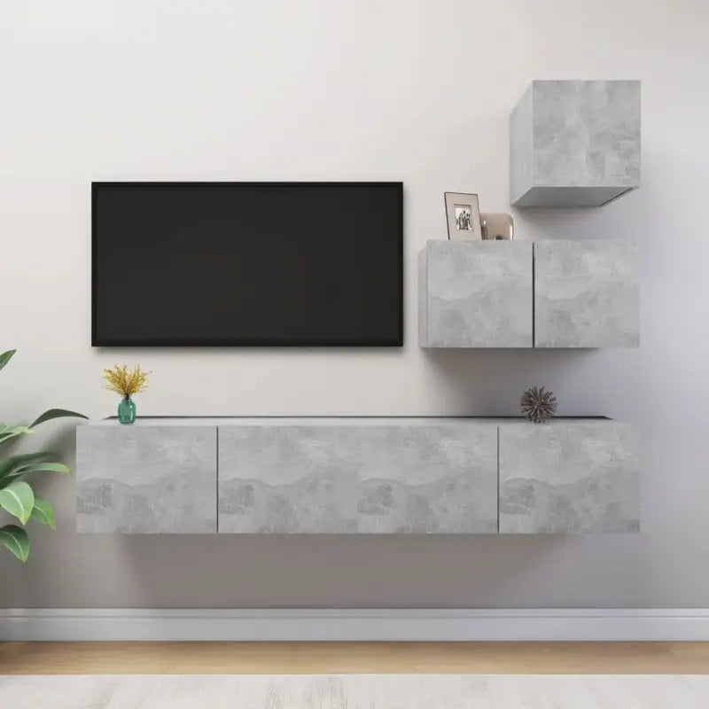 Moderne TV Meubelset Van Behandeld Hout Met Veel Opbergruimte - Betongrijs / 1 / 60/80 cm - Tv-meubels