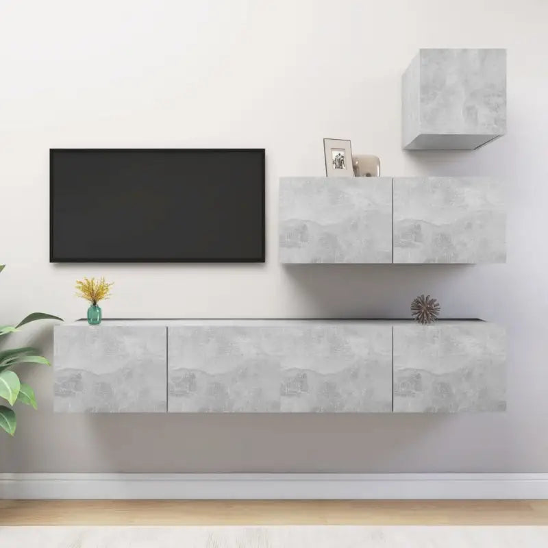 Moderne TV Meubelset Van Behandeld Hout Met Veel Opbergruimte - Betongrijs / 1 / 80 cm - Tv-meubels