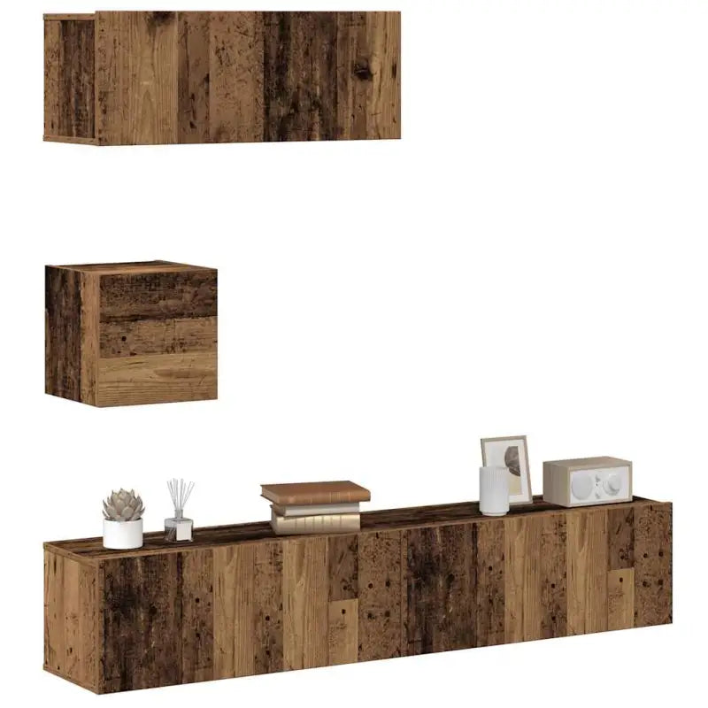 Moderne TV Meubelset Van Behandeld Hout Met Veel Opbergruimte - Oud hout / 1 / 80 cm - Tv-meubels