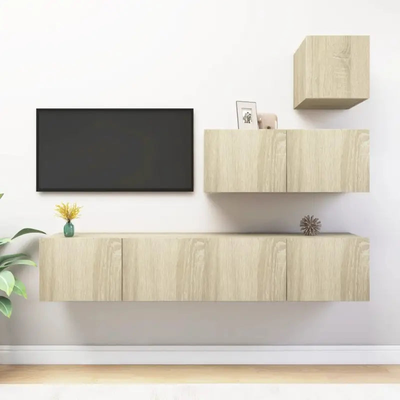 Moderne TV Meubelset Van Behandeld Hout Met Veel Opbergruimte - Sonoma eiken / 1 / 80 cm - Tv-meubels