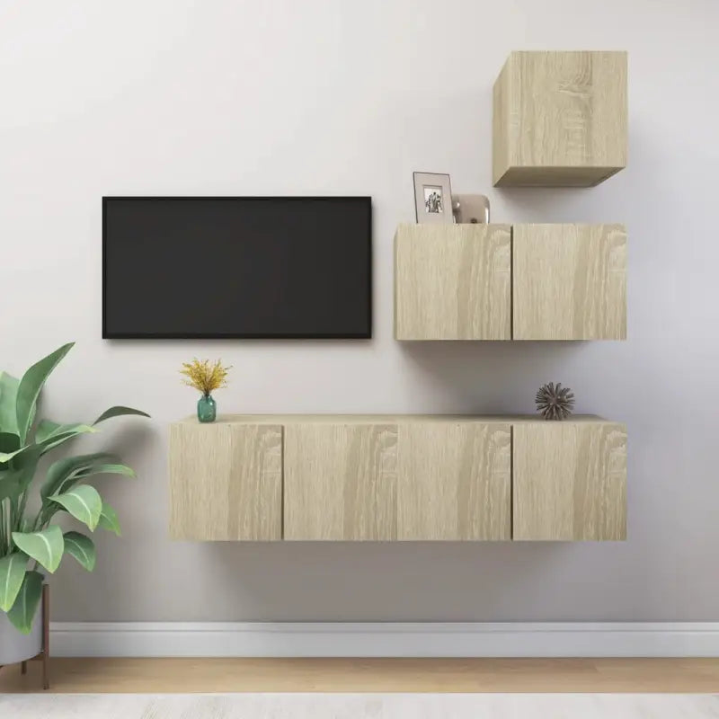 Moderne TV Meubelset Van Behandeld Hout Met Veel Opbergruimte - Sonoma eiken / 1 / 60 cm - Tv-meubels