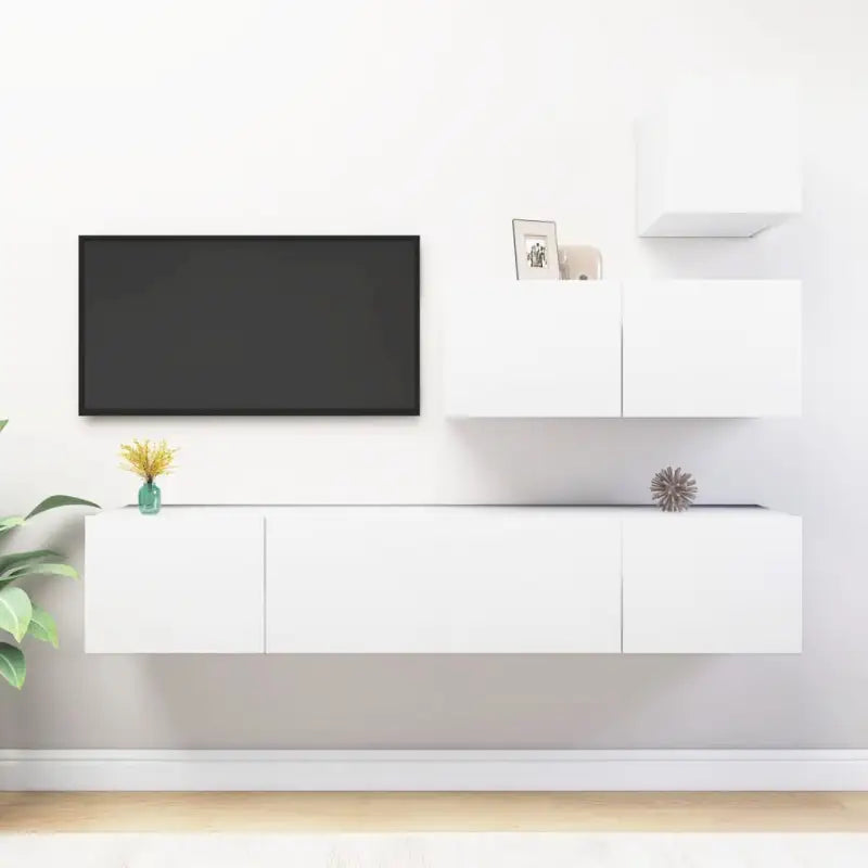 Moderne TV Meubelset Van Behandeld Hout Met Veel Opbergruimte - Wit / 1 / 80 cm - Tv-meubels