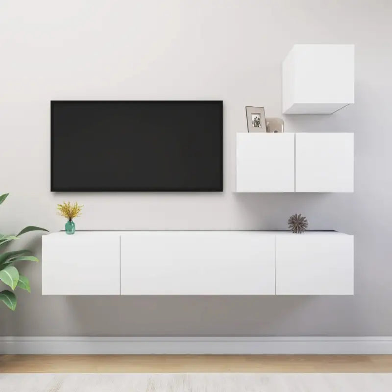 Moderne TV Meubelset Van Behandeld Hout Met Veel Opbergruimte - Wit / 1 / 60/80 cm - Tv-meubels