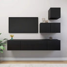 Moderne TV Meubelset Van Behandeld Hout Met Veel Opbergruimte - Zwart / 1 / 60/80 cm - Tv-meubels